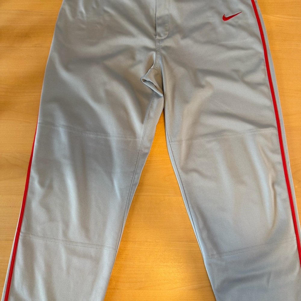 Men’s Nike Baseball Pants Light Gray with Red Accents size M dri fit EUC! - Picture 7 of 8